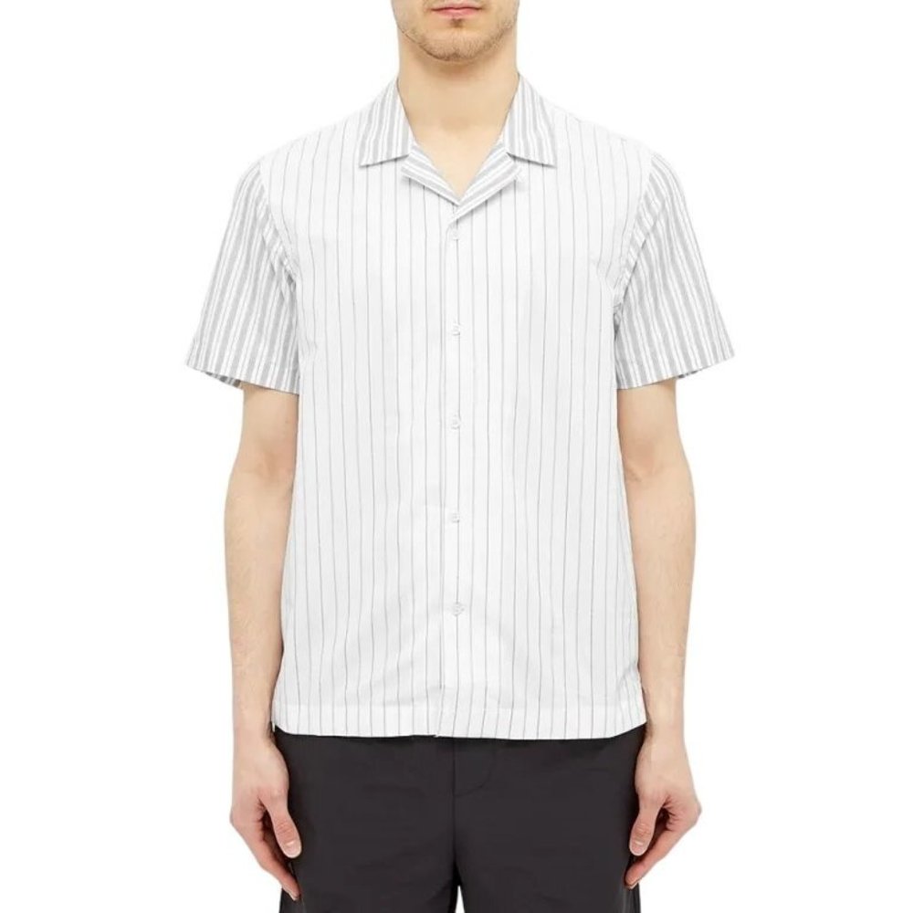 WOOD WOOD Brandon Short Sleeve Button Up Shirt Size Large Off White Stripes NWT